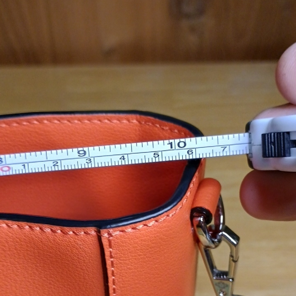 orYANY Orange Leather Crossbody Bucket Bag with Green Strap - Picture 13 of 13